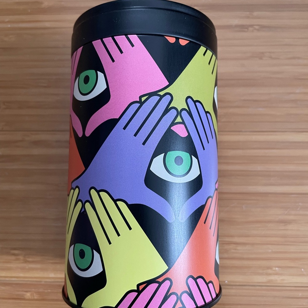 Vibrant Pink and Purple David’s Tea Tin Canister for Kitchen